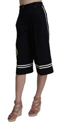 Dolce & Gabbana Schwarze Cropped Baumwollhose mit Verzierungen