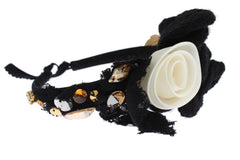 Dolce & Gabbana Diadem Stirnband Tiara Weiße Rose Kristall Haar Gold