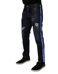 Dolce & Gabbana – Dunkelblaue Skinny-Jeans aus zerfetzter Baumwolle
