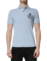 Dolce & Gabbana Hellblaues Baumwoll-Poloshirt mit Kronenkragen