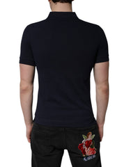 Dolce & Gabbana Dunkelblaues Baumwoll-Polo-T-Shirt mit Kronenkragen