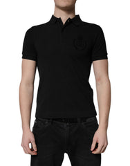 Dolce & Gabbana Schwarzes Baumwoll-Polohemd mit DG-Logo und Kragen