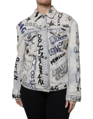 Dolce & Gabbana Light Blue Graffiti Button Down Jeansjacke