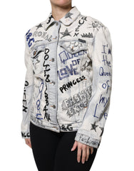 Dolce & Gabbana Light Blue Graffiti Button Down Jeansjacke