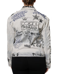 Dolce & Gabbana Light Blue Graffiti Button Down Jeansjacke