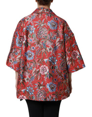 Dolce & Gabbana Red Floral Jacquard Button Down Coat Jacket