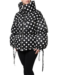 Dolce & Gabbana Schwarze weiße gepunktete Pufferjacke mit durchgehendem Reißverschluss