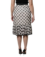Dolce & Gabbana White Black Polka Dots Knee Length Skirt