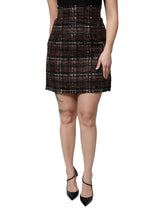 Dolce & Gabbana Multicolor High Waist Tartan Tweed Pencil Cut Skirt