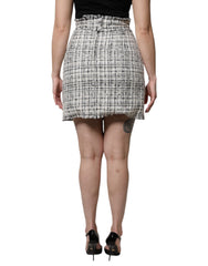 Dolce & Gabbana Weiß Schwarz Karierter Tweed-Minirock mit hoher Taille