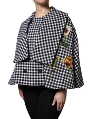 Dolce & Gabbana Black White Monochrome Patterned Floral Cape Jacket