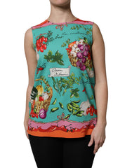 Dolce & Gabbana Ärmelloses Tanktop aus Seide mit mehrfarbigem Blumenmuster