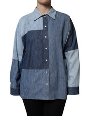 Dolce & Gabbana Blaues Baumwoll-Button-Up Langarmhemd mit Kragen