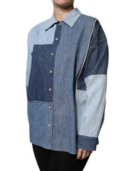 Dolce & Gabbana Blaues Baumwoll-Button-Up Langarmhemd mit Kragen
