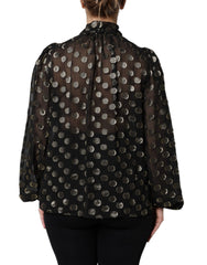 Dolce & Gabbana Black Sheer Tied Neck Polka Dots Blouse Top