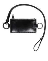Dolce & Gabbana Schwarzer Leder-Schlüsselband-Kartenhalter mit Logoprägung