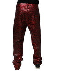 Dolce & Gabbana Rote Leopard Baumwoll Straight Herren Jeans
