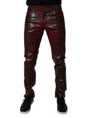 Dolce & Gabbana Rote Leopard Baumwolle Skinny Herren Jeans