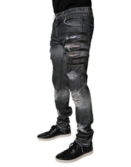 Dolce & Gabbana Dark Gray Tattered Cotton Skinny Denim Jeans