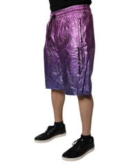 Dolce & Gabbana Metallic Rosa-Violett Zweifarbige Bermuda-Shorts