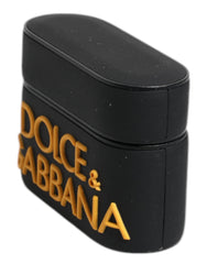 Dolce & Gabbana Schwarzes gelbes Silikon-AirPods-Case mit geprägtem Logo
