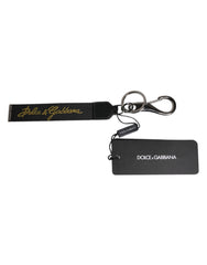 Dolce & Gabbana Schwarzes Logo Nylon Silber Messing Herren Halter Schlüsselanhänger