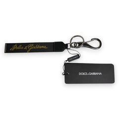 Dolce & Gabbana Schwarzes Logo Nylon Silber Messing Herren Halter Schlüsselanhänger