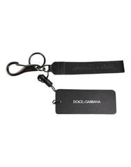 Dolce & Gabbana Schwarzes Logo Nylon Silber Messing Herren Halter Schlüsselanhänger