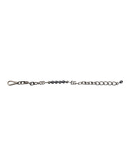 Dolce & Gabbana silberfarbenes Kettenarmband mit Karabinerverschluss, Logo und grauen Perlen