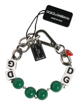Dolce & Gabbana silberfarbenes Messingperlen-Würfel-Logo-verziertes Charm-Armband