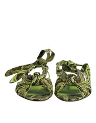 Dolce & Gabbana Grüne Sandalen mit Knöchelriemen und Tiermuster