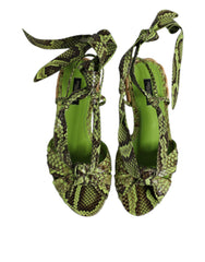 Dolce & Gabbana Grüne Sandalen mit Knöchelriemen und Tiermuster