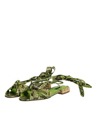 Dolce & Gabbana Grüne Sandalen mit Knöchelriemen und Tiermuster