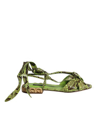 Dolce & Gabbana Grüne Sandalen mit Knöchelriemen und Tiermuster
