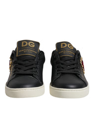 Dolce & Gabbana Schwarze Leder Gold Rote Herz Sneaker Schuhe