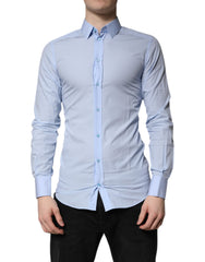 Dolce & Gabbana Light Blue Baumwolle GOLD Kleid Formelles Hemd