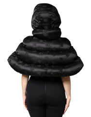 Dolce & Gabbana Schwarze gepolsterte Puffer-Kapuzenjacke mit durchgehendem Reißverschluss, kurz geschnitten
