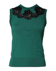Dolce & Gabbana Grünes Woll-Tanktop mit Spitzenbesatz