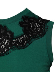 Dolce & Gabbana Grünes Woll-Tanktop mit Spitzenbesatz