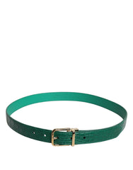 Dolce & Gabbana Green Leather Logo Metal Waist Buckle Belt