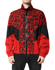 Dolce & Gabbana Rote Leopard Nylon Bomberjacke mit durchgehendem Reißverschluss