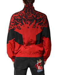 Dolce & Gabbana Rote Leopard Nylon Bomberjacke mit durchgehendem Reißverschluss