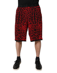 Dolce & Gabbana Rote Viskose-Bermudashorts mit Leopardenmuster