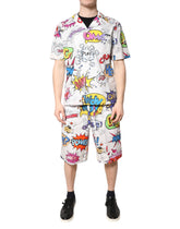 Dolce & Gabbana Weißes Pyjama-Set für Herren aus Baumwolle mit Cartoon-Print Nachtwäsche