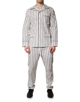 Dolce & Gabbana Weiß Schwarz Gestreiftes Baumwoll Herren Pyjama Set Nachtwäsche
