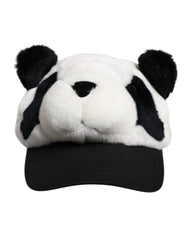Dolce & Gabbana Damen Baseballkappe aus schwarzem und weißem Panda-Fell