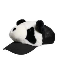 Dolce & Gabbana Damen Baseballkappe aus schwarzem und weißem Panda-Fell