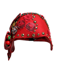 Dolce & Gabbana Roter Kristall Gold Rosen Brosche Verzierter Hut