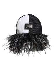 Dolce & Gabbana Weiße Schwarz Gepunktete Federn Baseballkappe