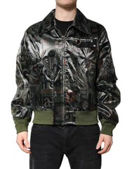 Dolce & Gabbana Grüne Bomberjacke mit durchgehendem Reißverschluss und DG-Logo-Print